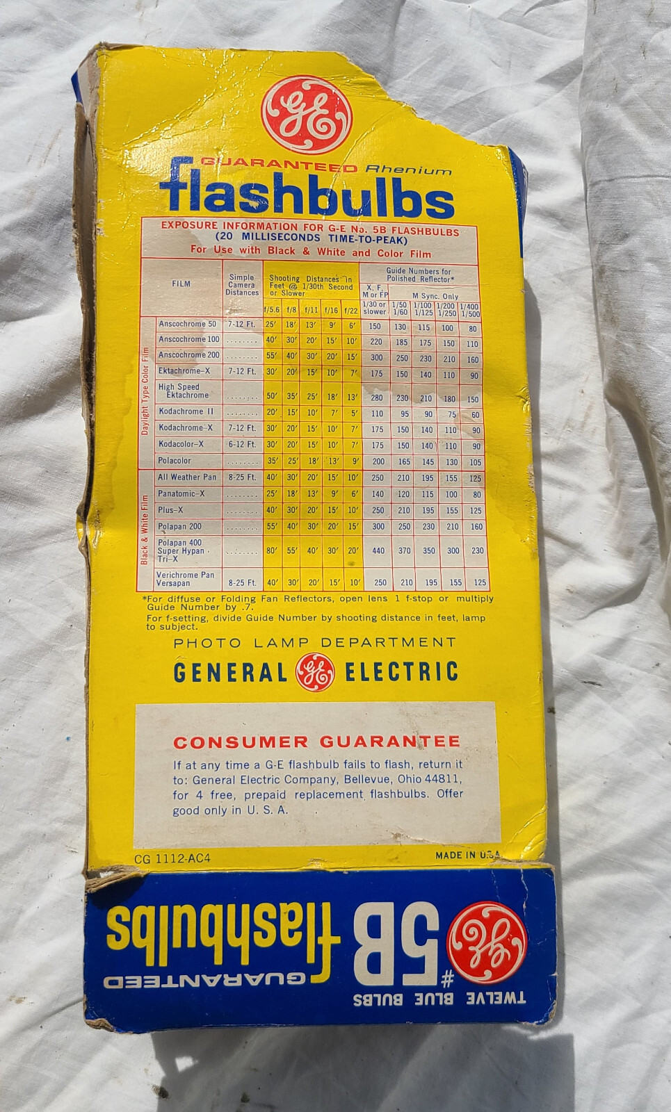 GE General Electric Rhenium # 5B Flash Bulbs Pack of 11 Blue Bulbs Vintage