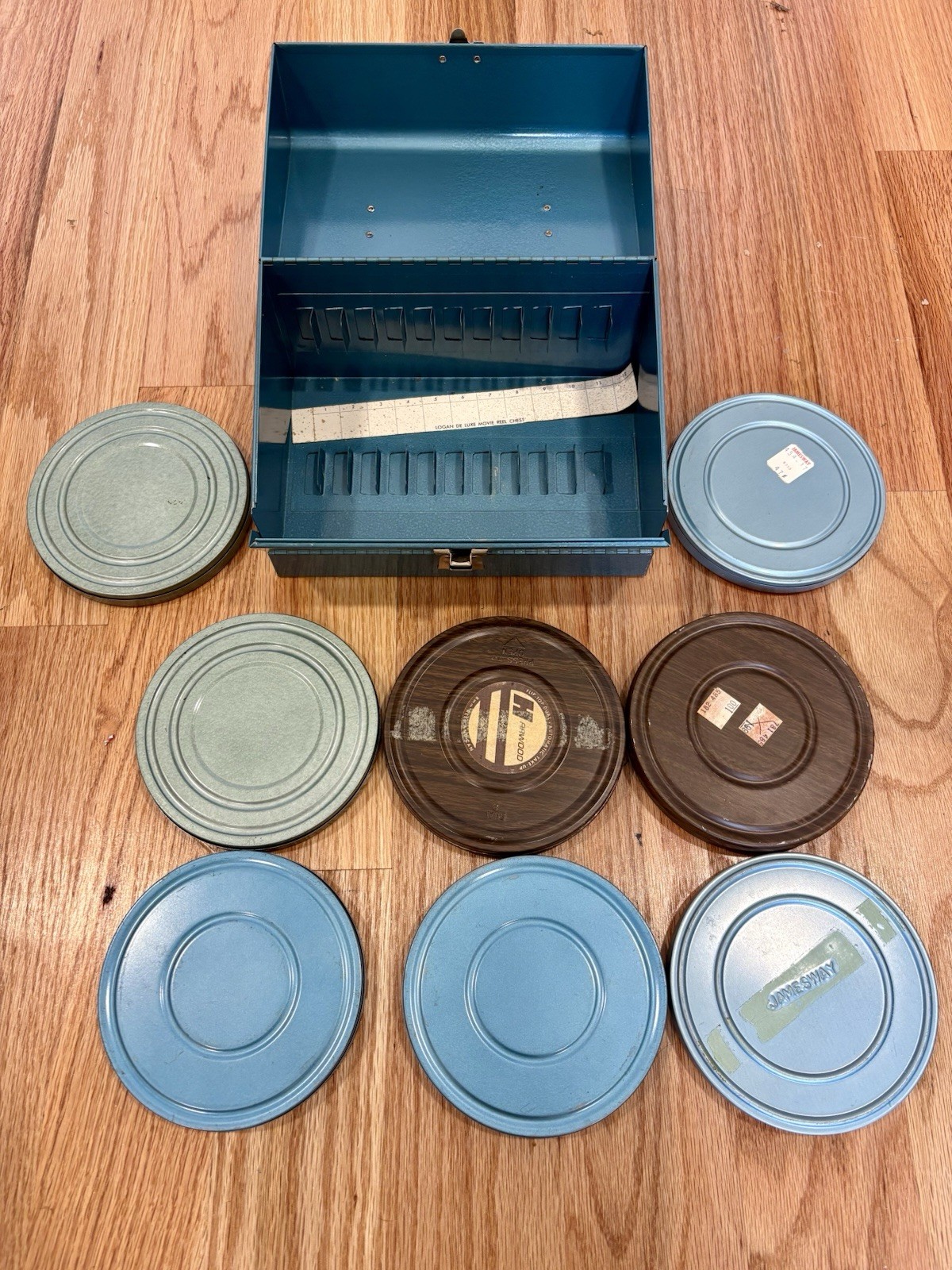 Lot Of 8 Vintage 5” 8mm Metal Film Reel Cases With Blue Metal Locking Case