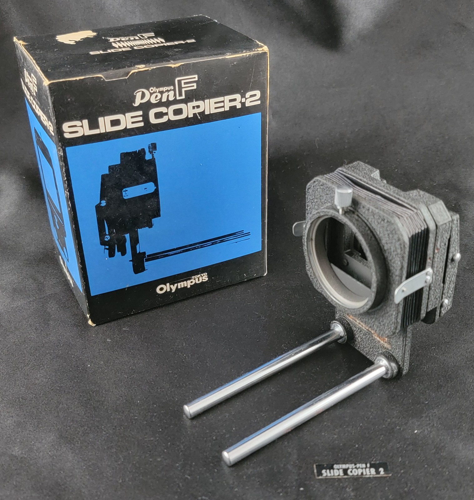 Slide Copier 2 Olympus Pen F Bellows Camera Lens Tokyo Japan Vintage