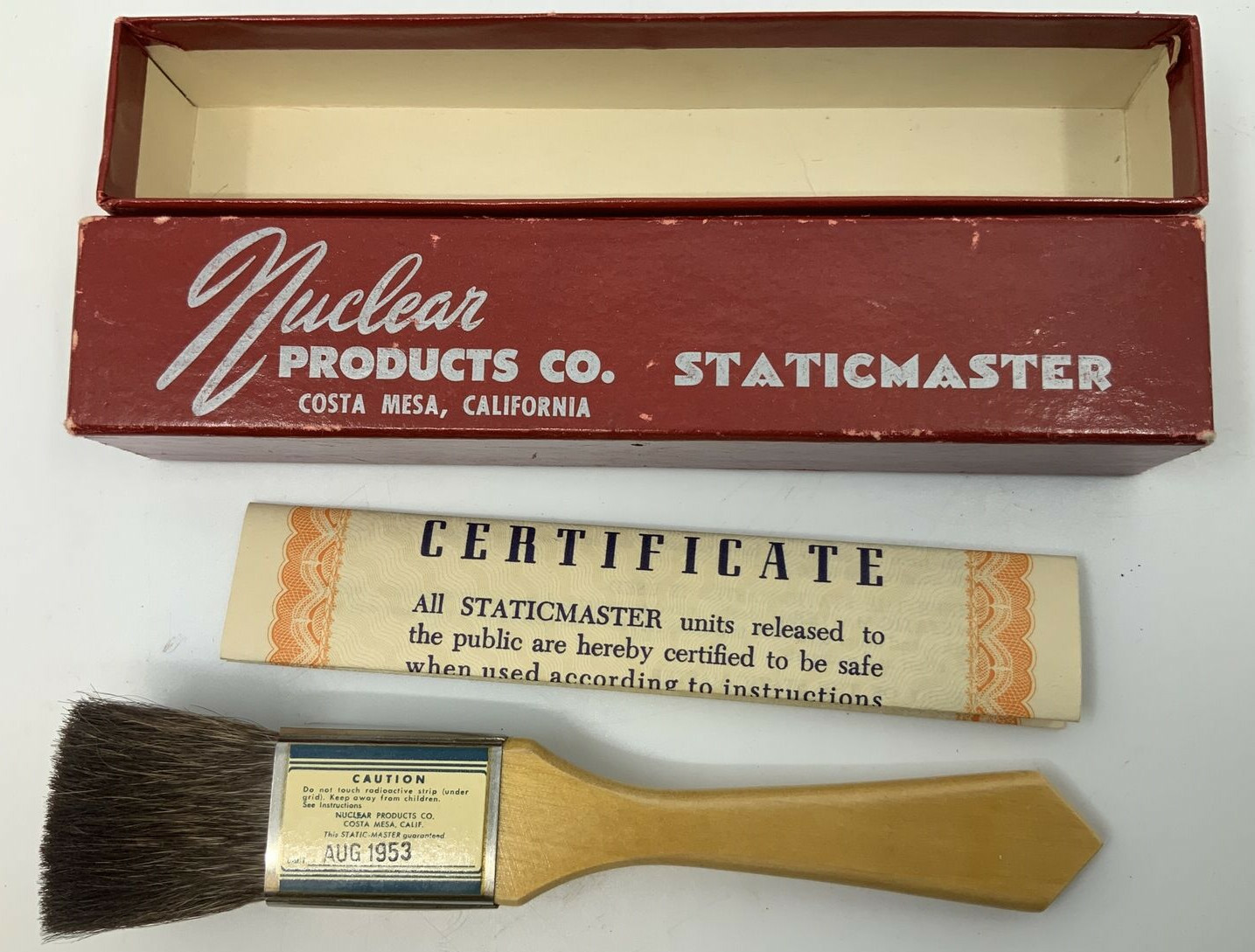 Nuclear STATICMASTER brush with box and certificate