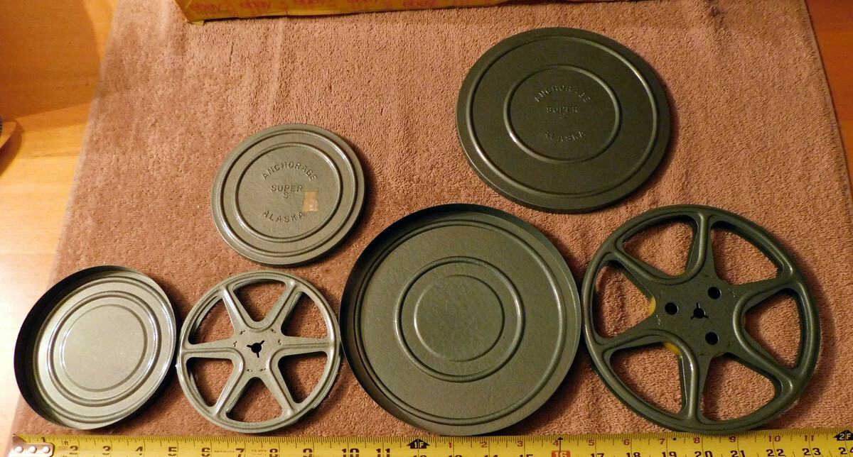 8mm Metal Film Reel Tin Can Canisters & Reels Anchorage Alaska “Super S” RARE