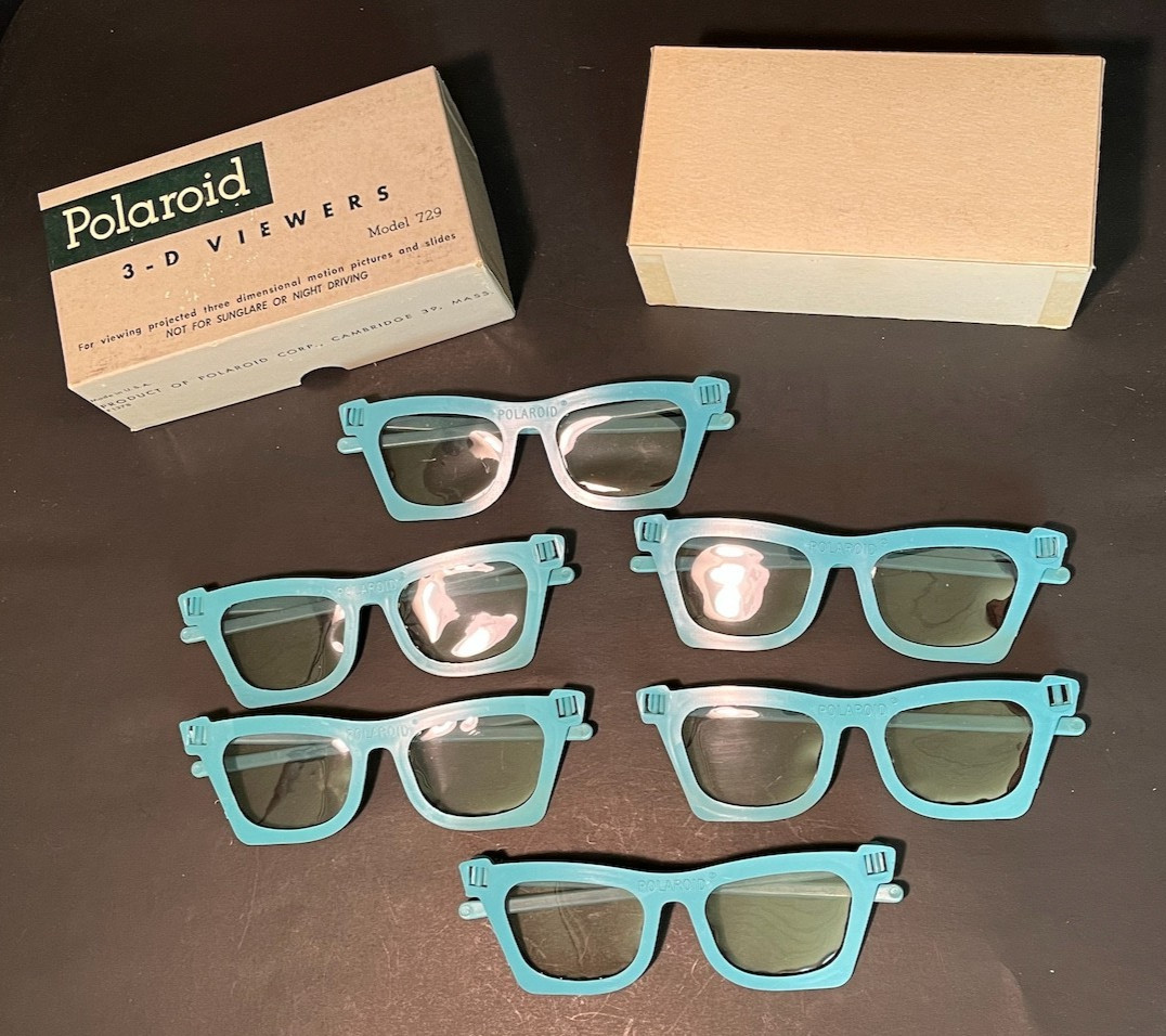 Vintage Polaroid 3-D Viewers Model 729 – Set of 6 — Original Box – Teal Frames