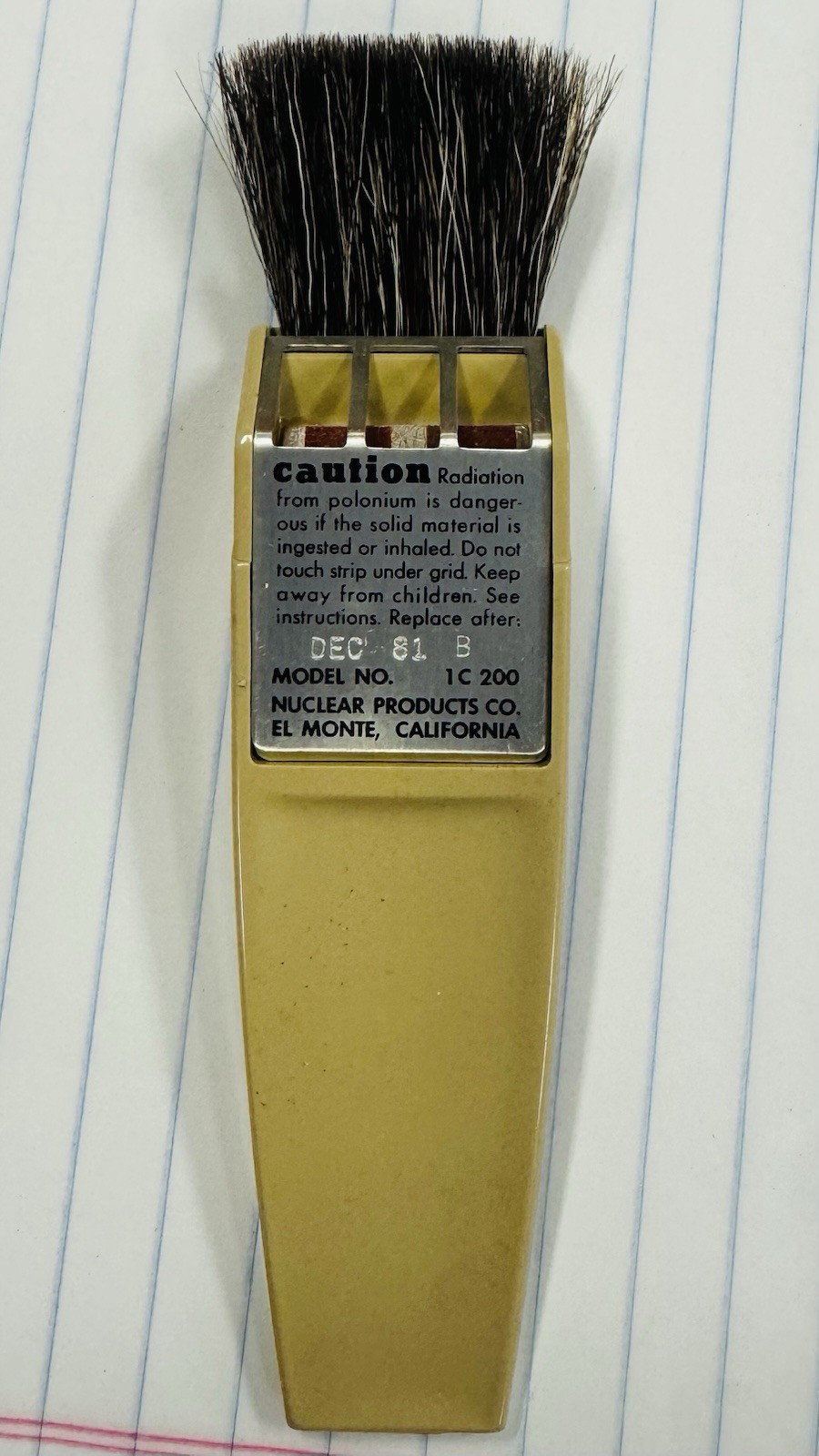 Staticmaster Polonium Brush for Photo Negatives or Phonograph Records #1C200