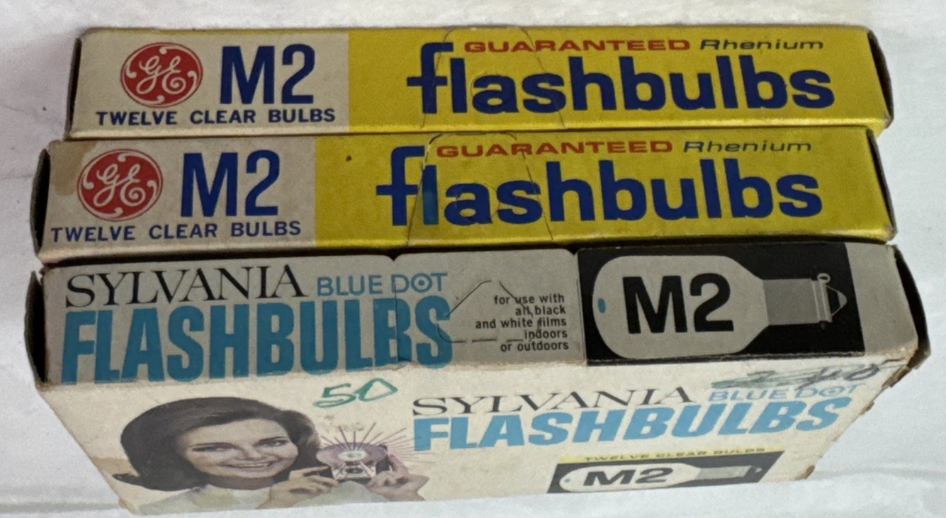 Lot Of 2 12 Pack VTG GE M2 Rhenium Flashbulbs & 1 Pack Of 10 Sylvania NOS