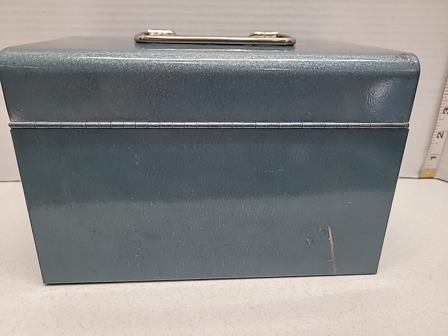 Vintage Logan De Luxe Movie Reel Chest Metal 6″ X 9″ Grey Blue With Handle