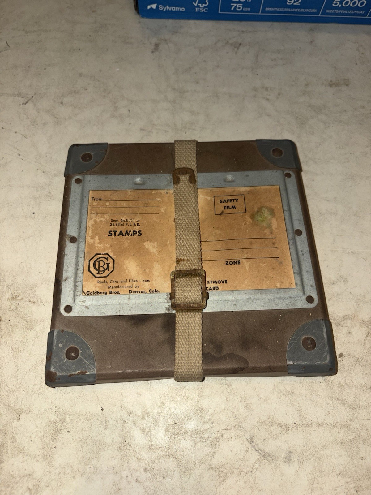 Vintage Goldberg US Mail Postal Shipping Case Carton w Strap Film Reel 1930’s