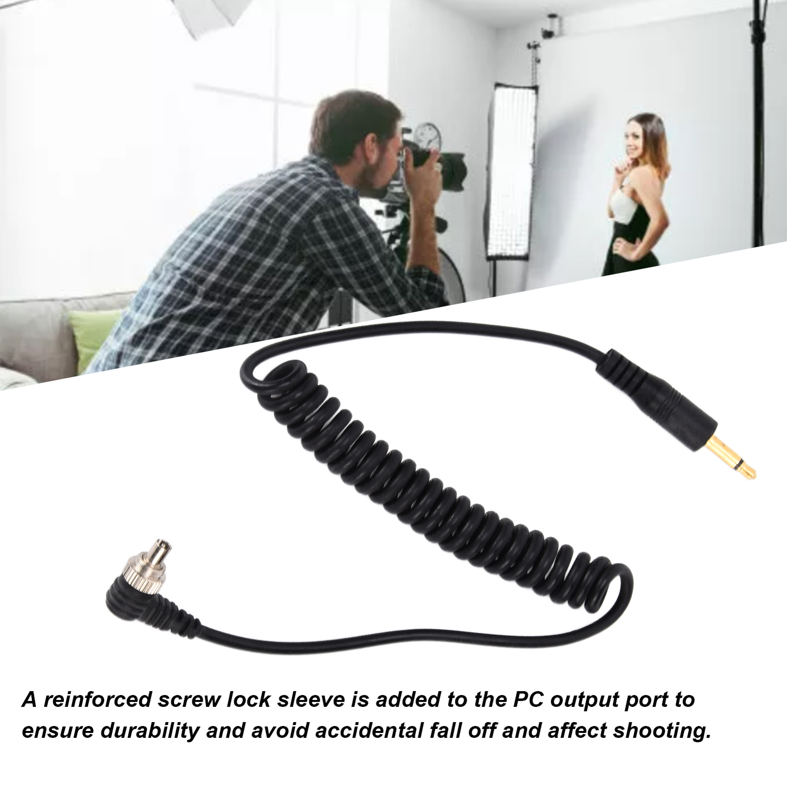 2pcs Camera Flash Cable Universal 3.5mm To Male Flash PC Sync Cable Coiled Cord
