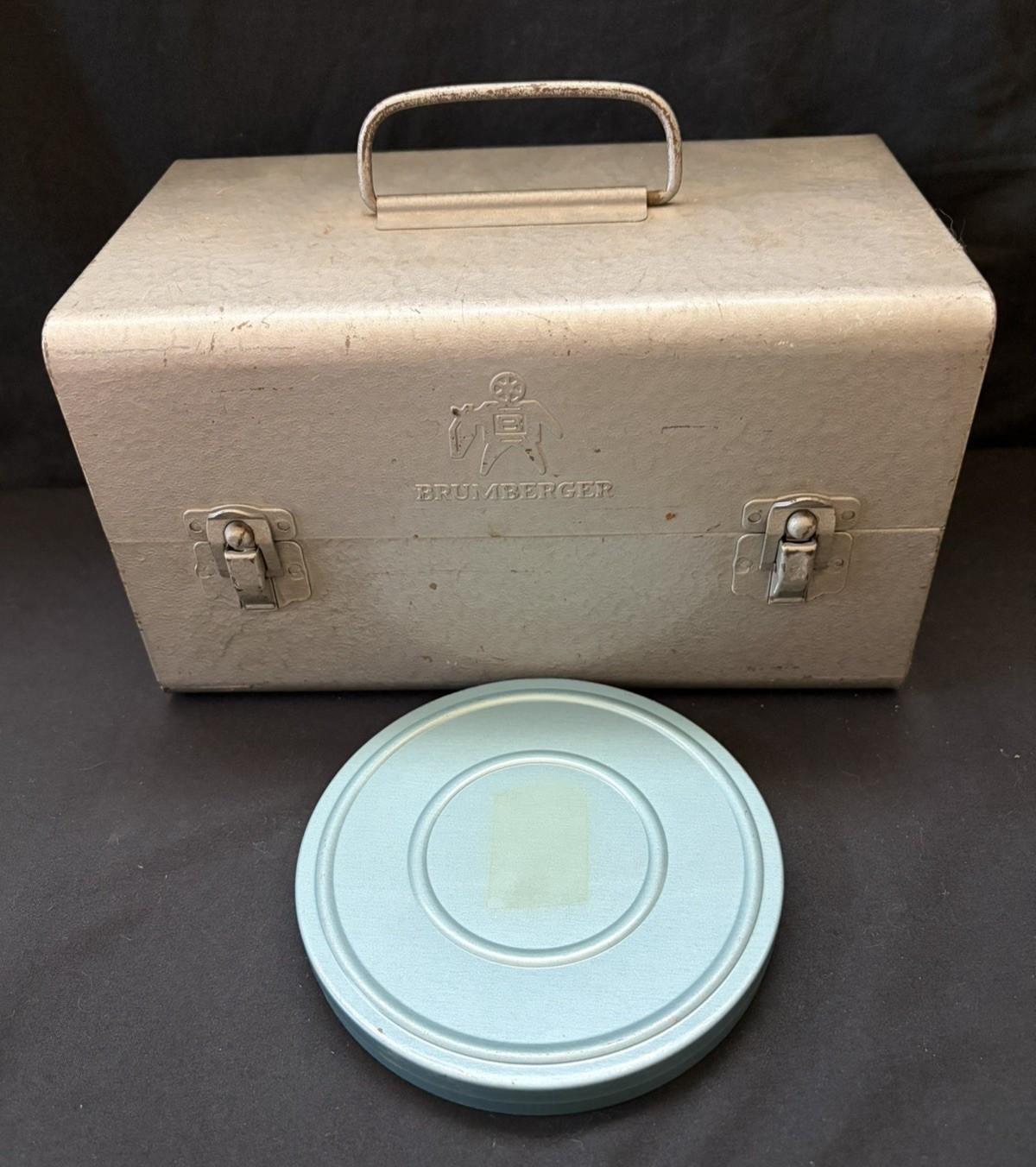 Vtg. 8mm Film Brumberger Metal Carrying Case Holds 5 in Reels + 1 home movie