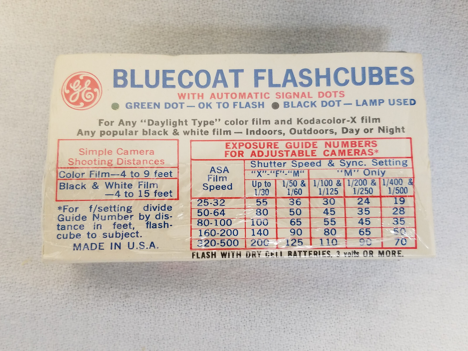 GE Bluecoat Flashcubes 4 packs of 3 cubes New