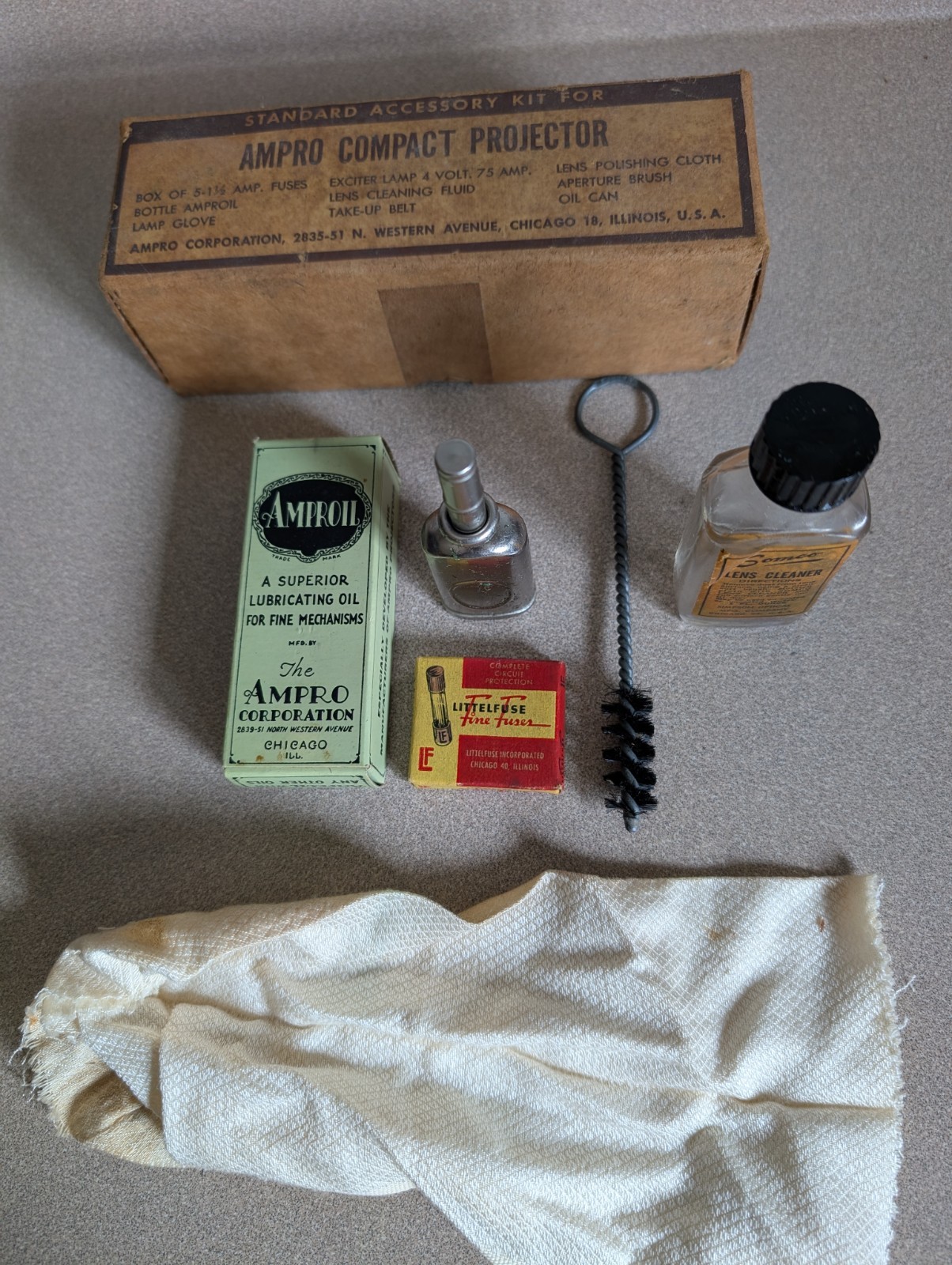AMPRO Projector Incomplete Accessory Kit Parts As Pictured: Brush, Oil Can, Fuse