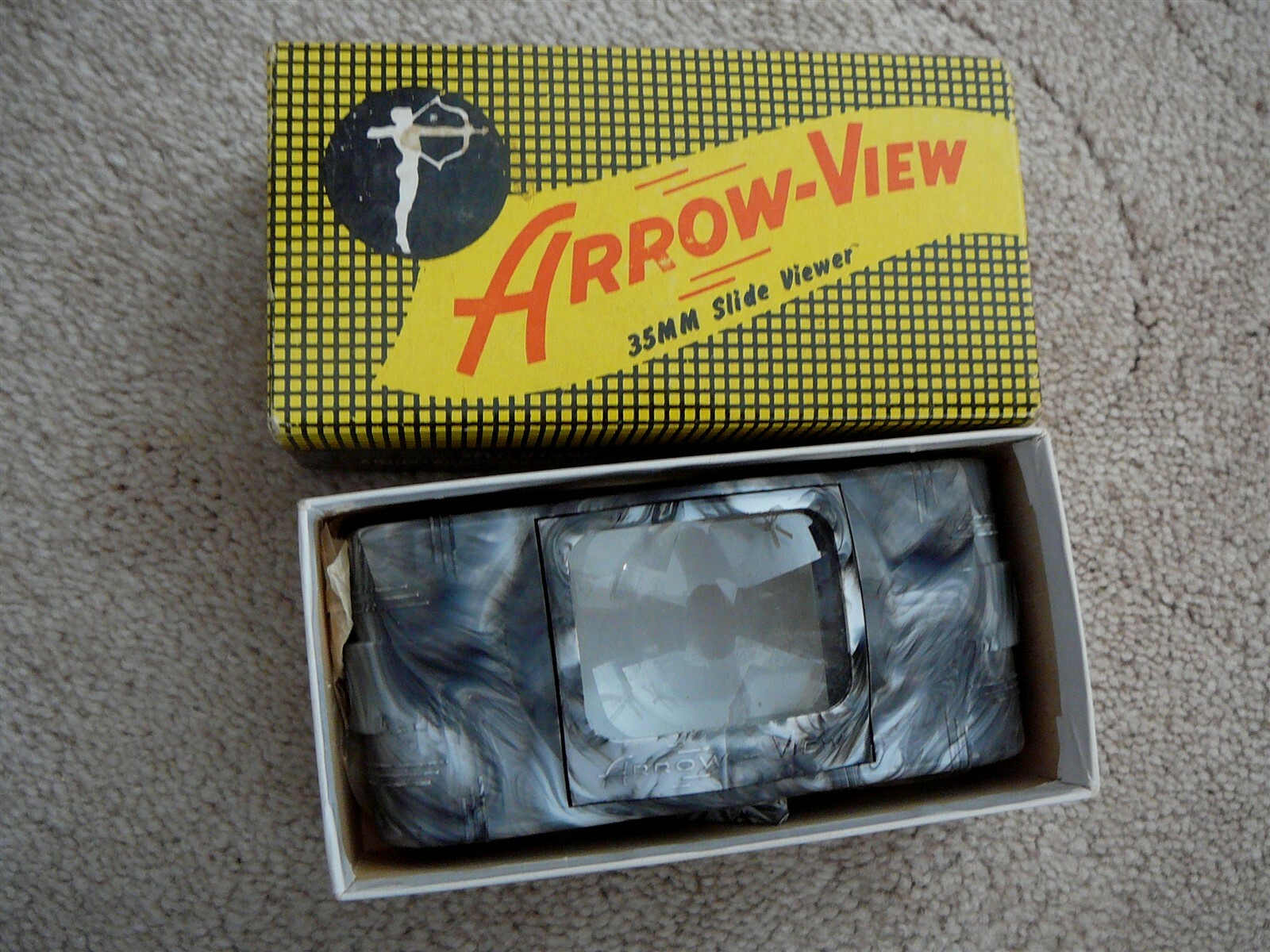 ARROW VIEW Vintage 1950s GRAY MARBELIZED PLASTIC 35 mm SLIDE VIEW – EUC IOB