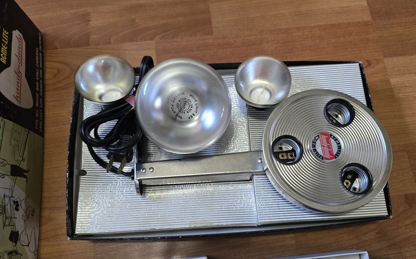 Vintage Acme-Lite Handy-Dandy 3HD Movie Camera Light USA Tested Box WDL Grip