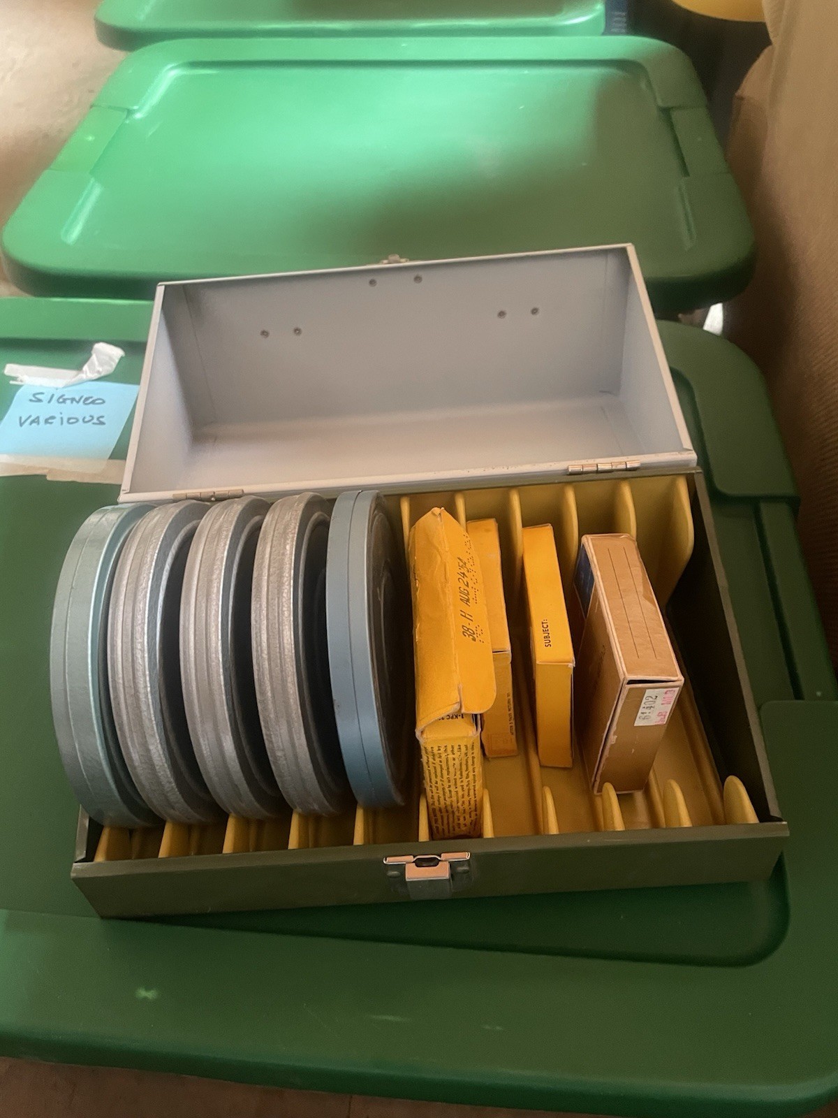 Vintage Glenwood Metal 8MM Storage Box with 9 Reels of Film
