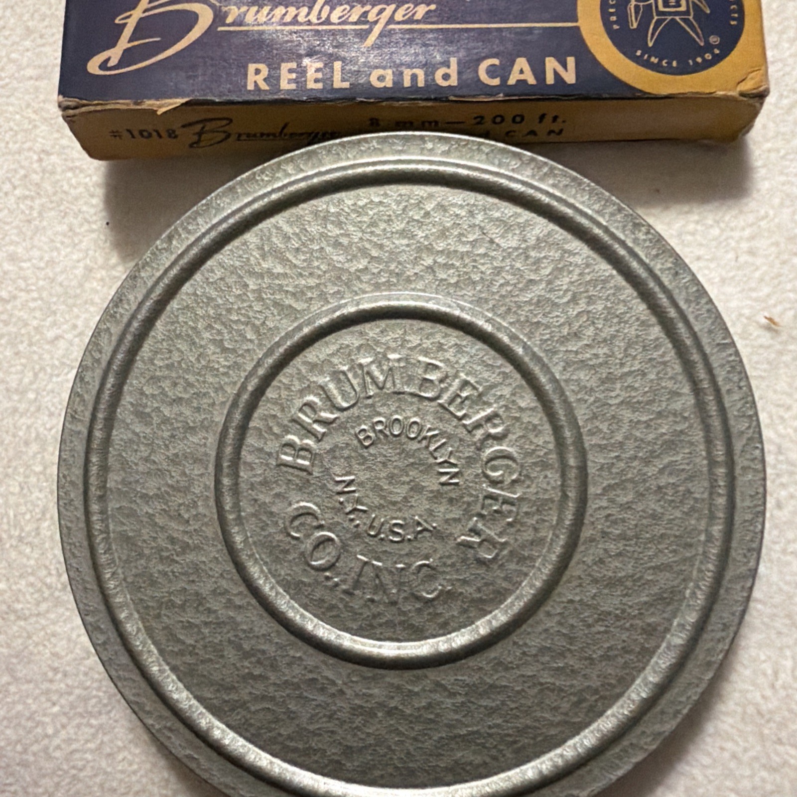 Set of 2 vintage Brumberger Reel And Can 8mm 200ft #1018 Tempered Steel Movie