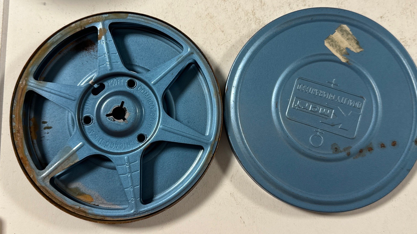 Lot of 7 Movie Film Reels & Cans 5″ 8mm Kmart Blue Kenco Dual Regular