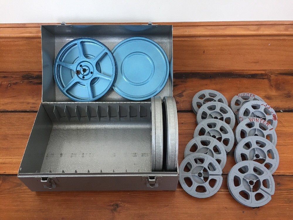 Vtg Lot of Brumberger Super 8mm Film Take Up Reels Canisters Industrial Era Case
