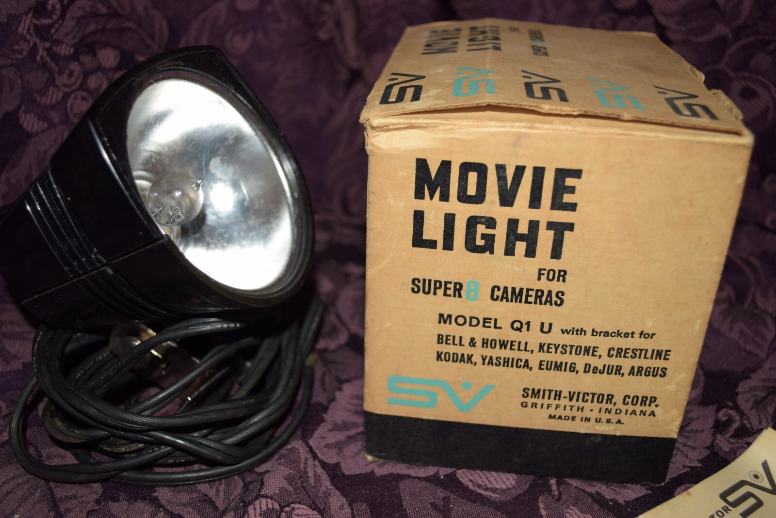 SV Smith-Victor Movie Light Model Q-1 650 watt for Super 8 Movie Cameras w/ Box