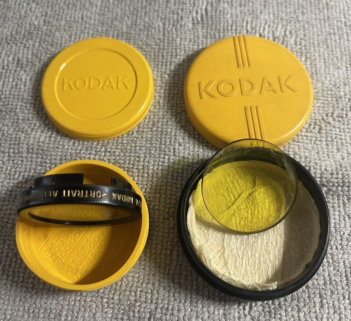 Vintage Eastman Kodak Portrait Attachment Lens No. 7A & Yellow Lens – set of 2