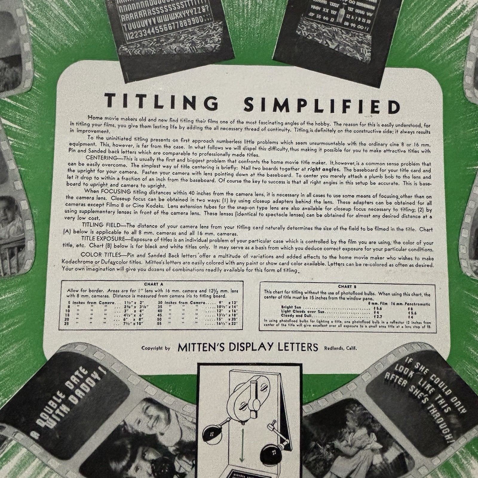 Vintage MITTEN’S Professional Movie Titler 272 Pin-In-Back Letters Original Box