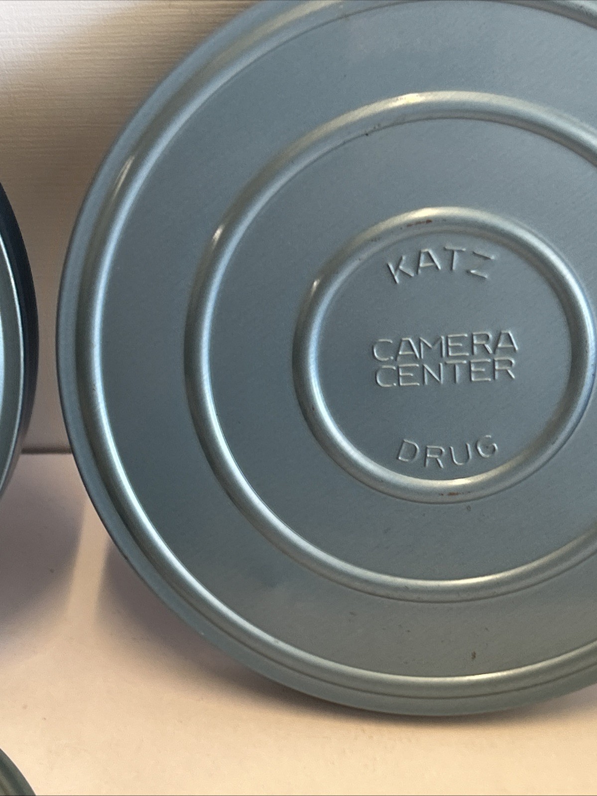 2 Vintage Clean 8mm Empty Film Canisters 7” Katz Drug Store Camera Center Blue