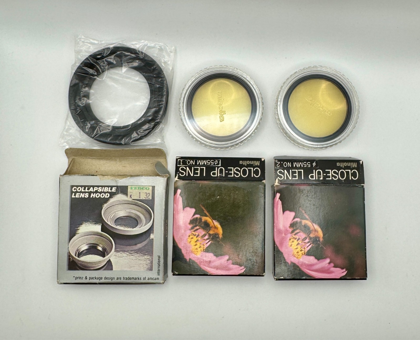Vintage Minolta Camera Lens Accessory Lot 55mm Close-Up Filters & Lens Hood
