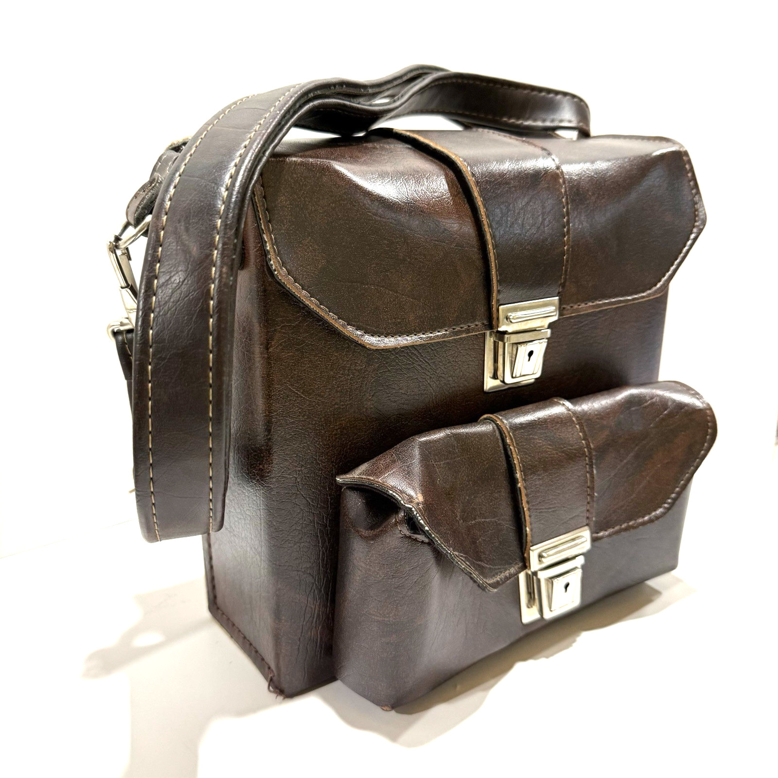 Vintage Camera/Camcorder Case, Hard Leather Two Locking Pockets With Two Keys