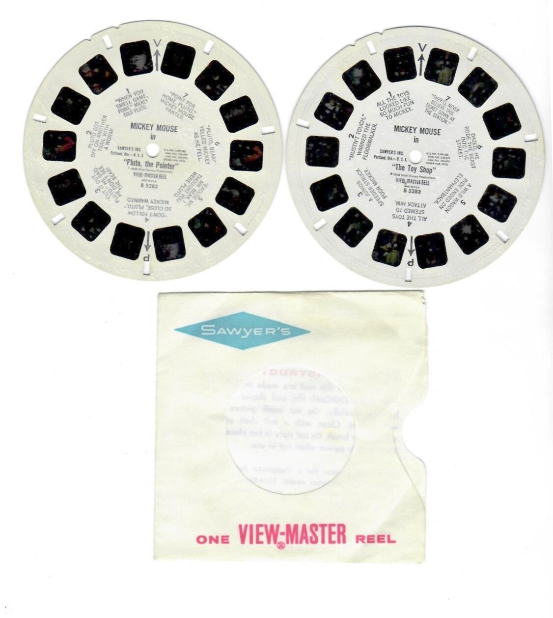 View-Master Reel 1958 Mickey Mouse Toy Shop & Pluto B-5282 B-5283 -FREE USA SHIP