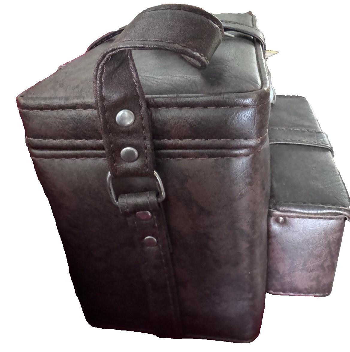 Vintage Camera Case w Film Compartment Hard Body Shoulder Strap Brown Vinyl