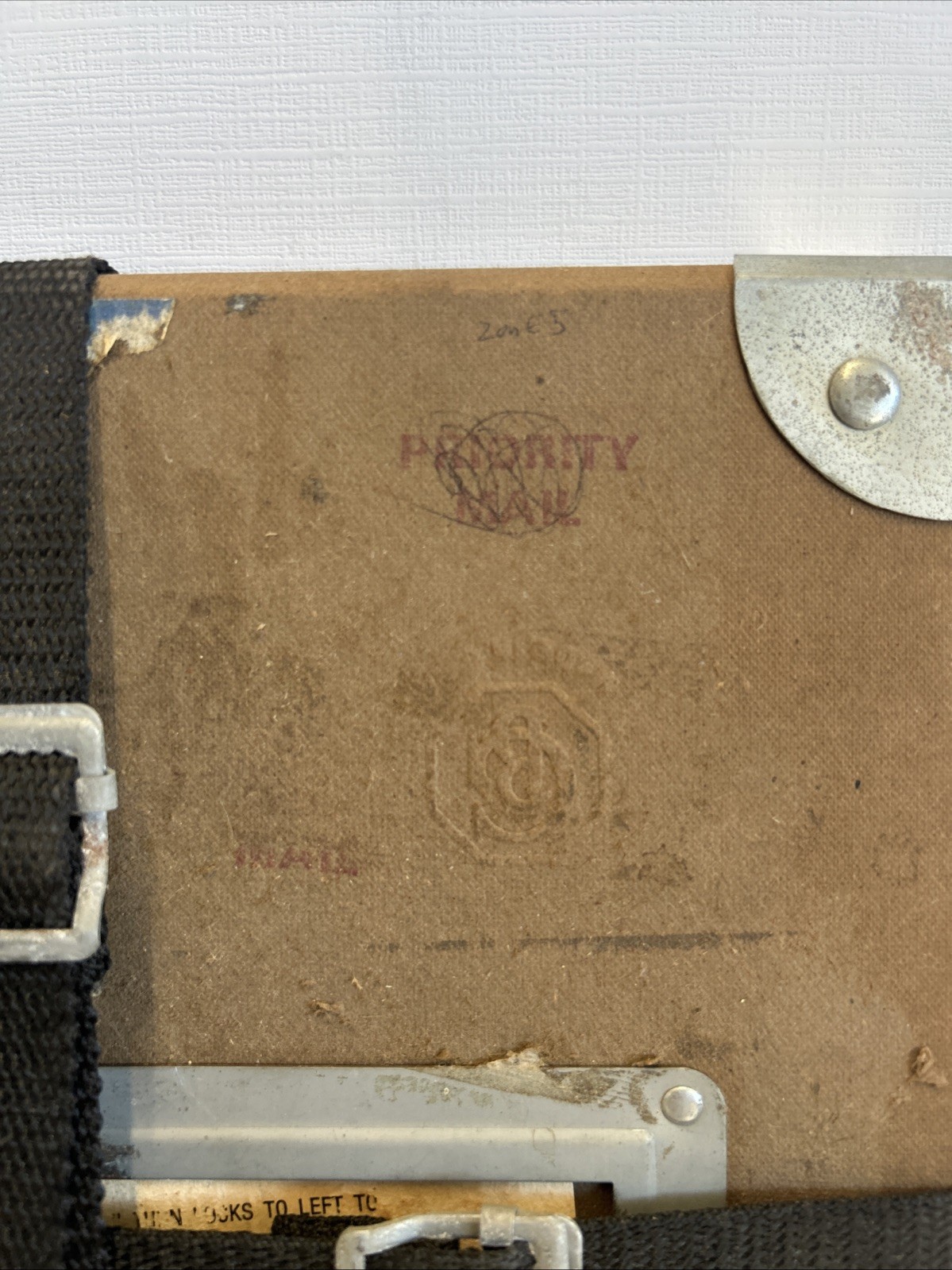 Vintage Film Reel Shipping Box Mid Century 16mm Fiberboard Strap 10” X 10”