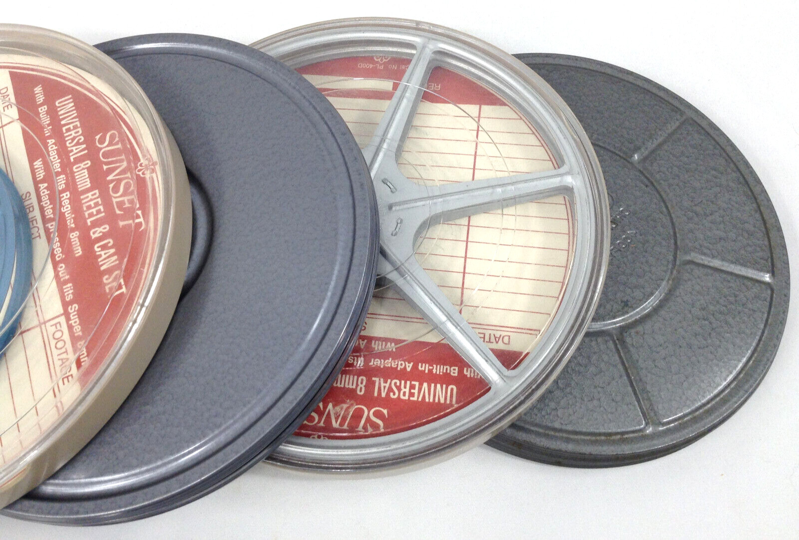 8mm Movie Metal Reel Lot of 6 reels 7″, 6″, 5″ with 4 Cases | Compco Corp, Kenco