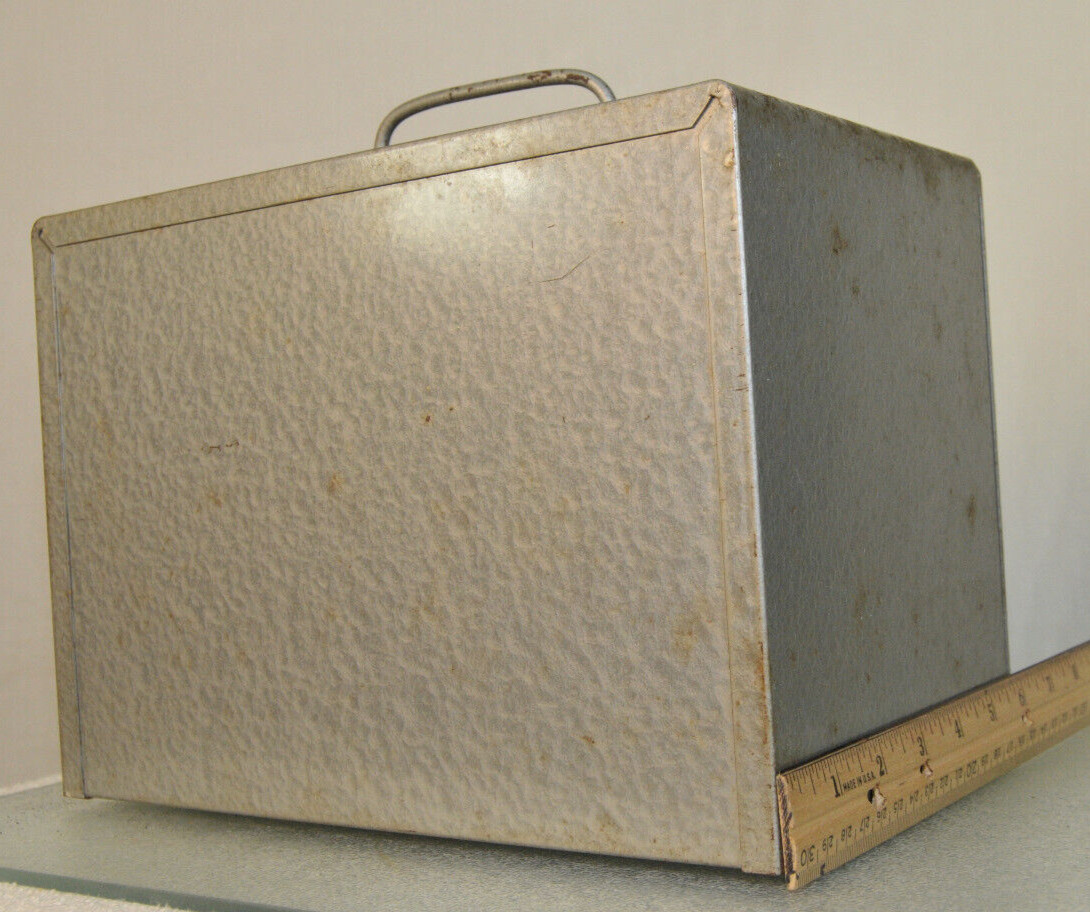 BRUMBERGER 12 Film Reel Canister Metal Storage Box Circa 1950s UNIQUE DISPENSER