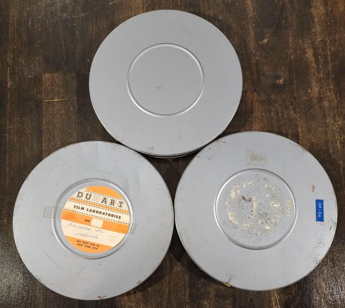 Vtg Set of 3 MPE 16mm Metal Film Reel 10 3/4in Canisters Art Decor