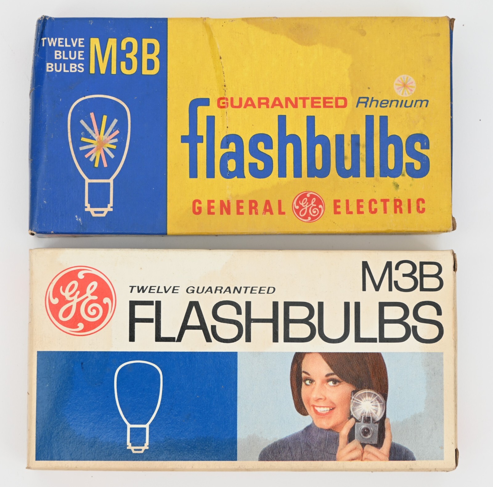 Two 12-pack Vintage GE Blue Dot Flashbulbs M3B with Original Packaging