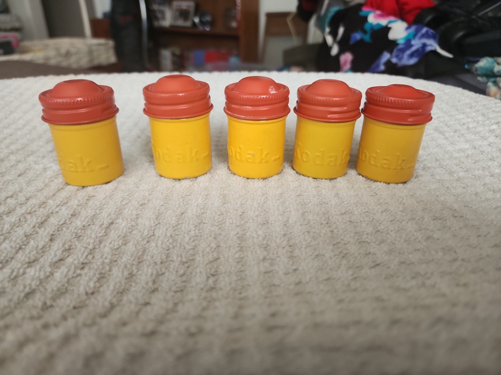 Lot of 5 Yellow and Red Kodak Metal Aluminum 35mm Film Can Canisters