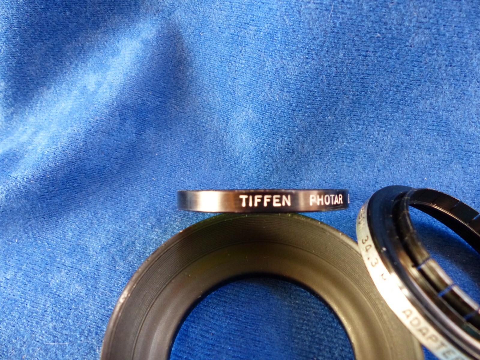 Vintage Harrison Lens Shade size VI, 34.3 mm adapter ring, and Tiffen filter