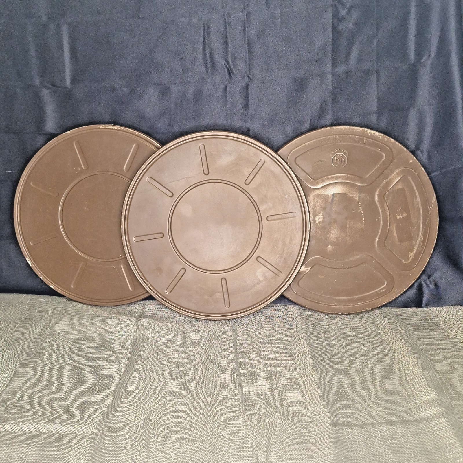 Three (3) 10.75″ Goldberg Brothers Dustproof Film Reel Can 10 3/4 Brown Canister