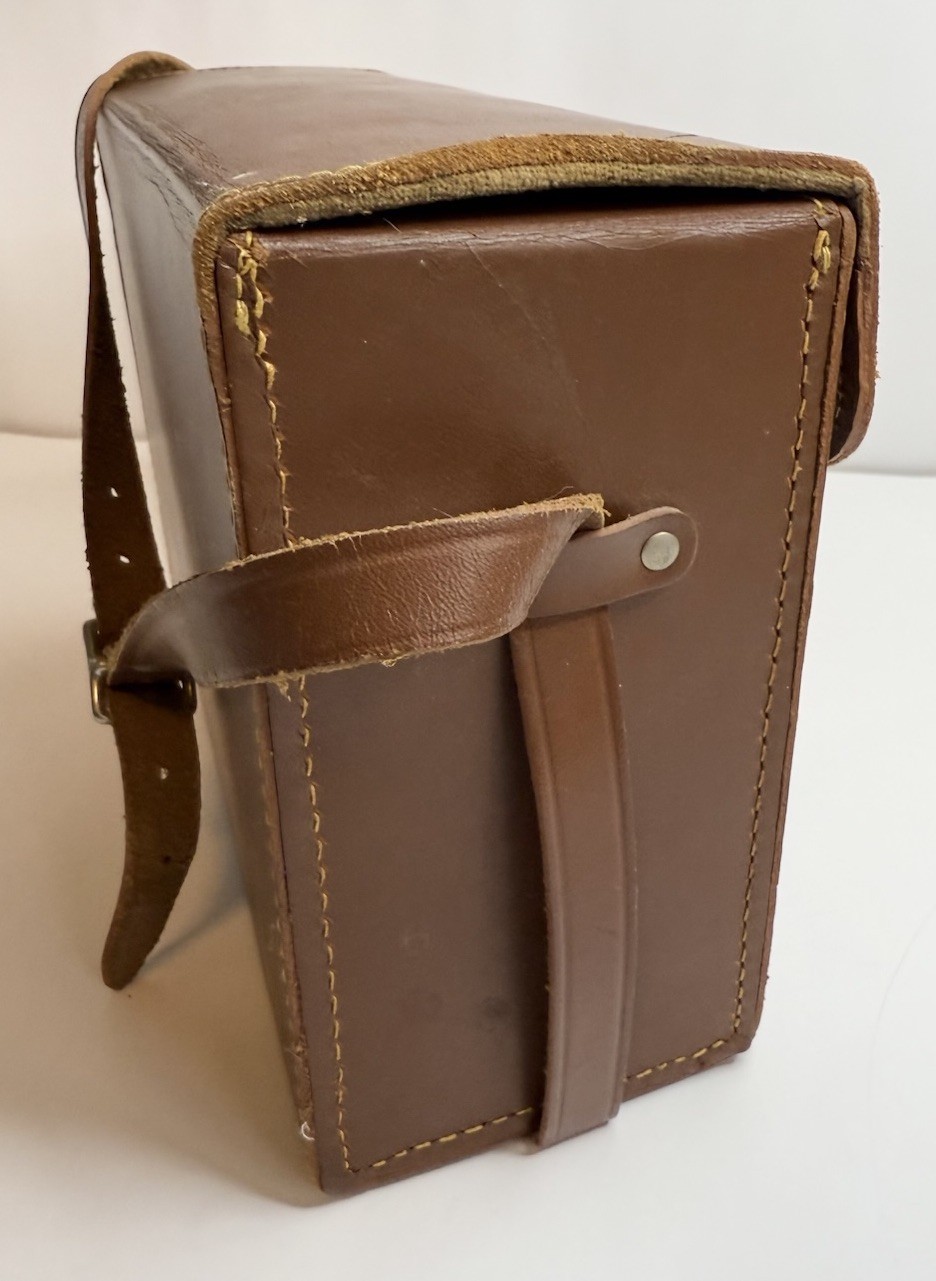 Pair Vtg Ampro & Ansco Brown Camera Hard Cases Strap Clasp Purple Red Lined