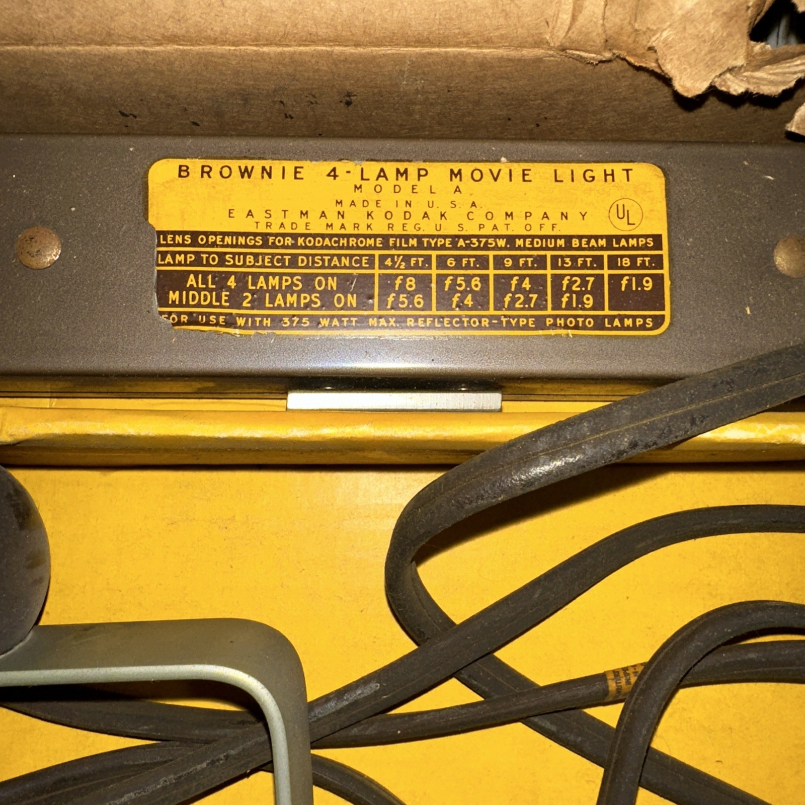 Kodak Brownie 4-Lamp Movie Light Model A w/ Box – As-Is Untested Vintage