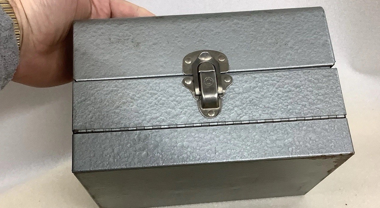 Vintage Industrial Mid Century Steel Logan Deluxe 8MM Film Chest Carrying Case