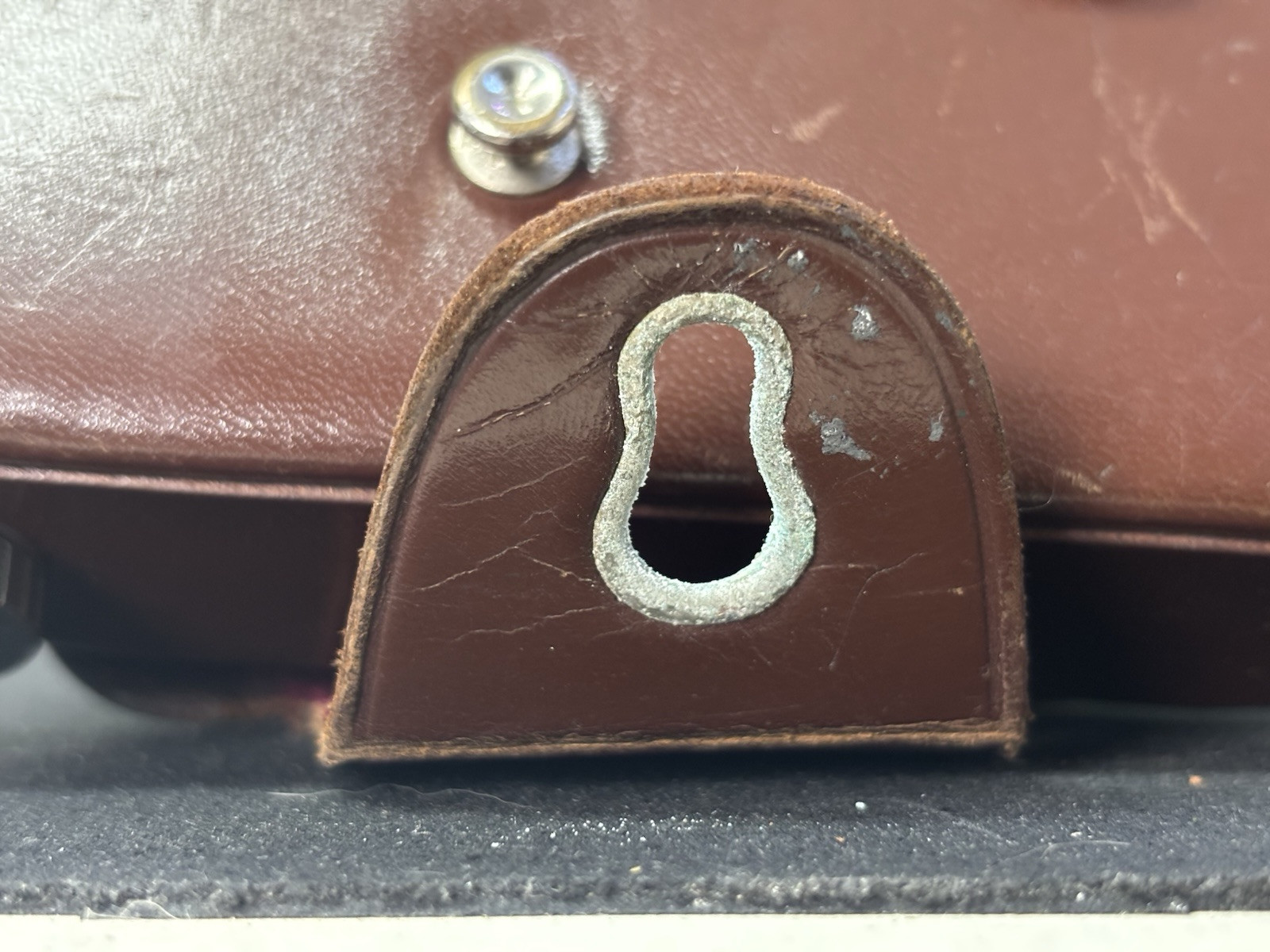 Vintage Brown Film Camera Case Made in Japan lots of wear and rust on metal.