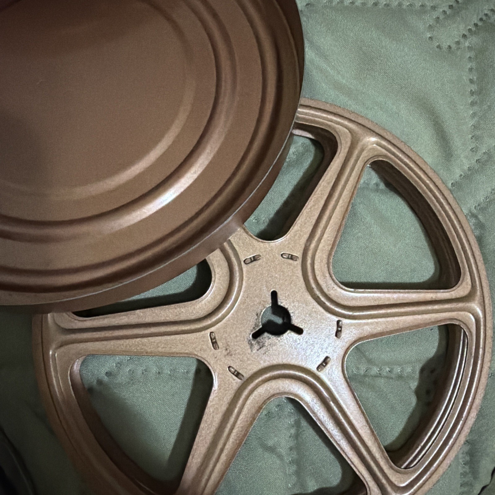 3 Vintage Metal Cases and 2 Reels 8mm Movie Film Grey & Brown Used