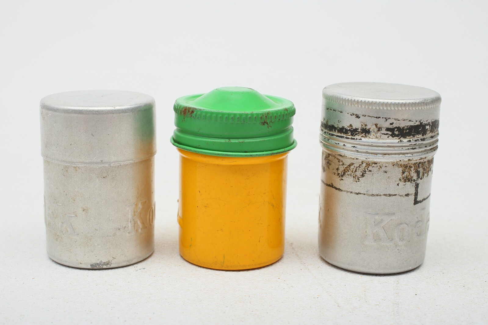 Kodak metal 35mm film canister Yellow+Silver cans with Green+Silver Lids++6 Lot