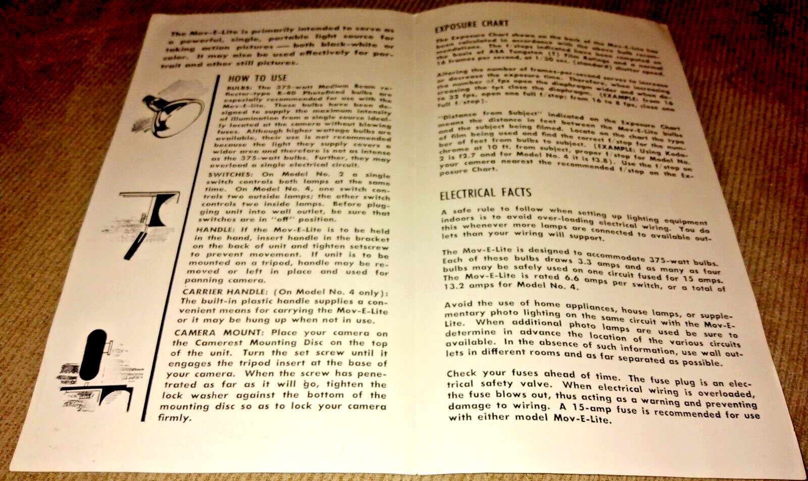 VINTAGE ACME LITE INSTRUCTIONS BOOKLET MOVIE CAMERA LIGHTING BAR 60s?