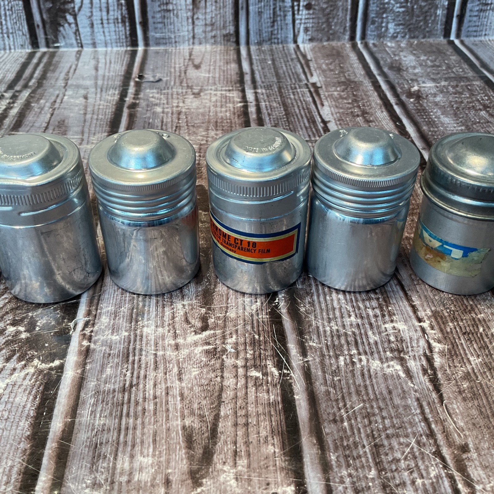 8 Vintage Metal Aluminum Film Canisters Screw-Top Lids Retro Camera Gear