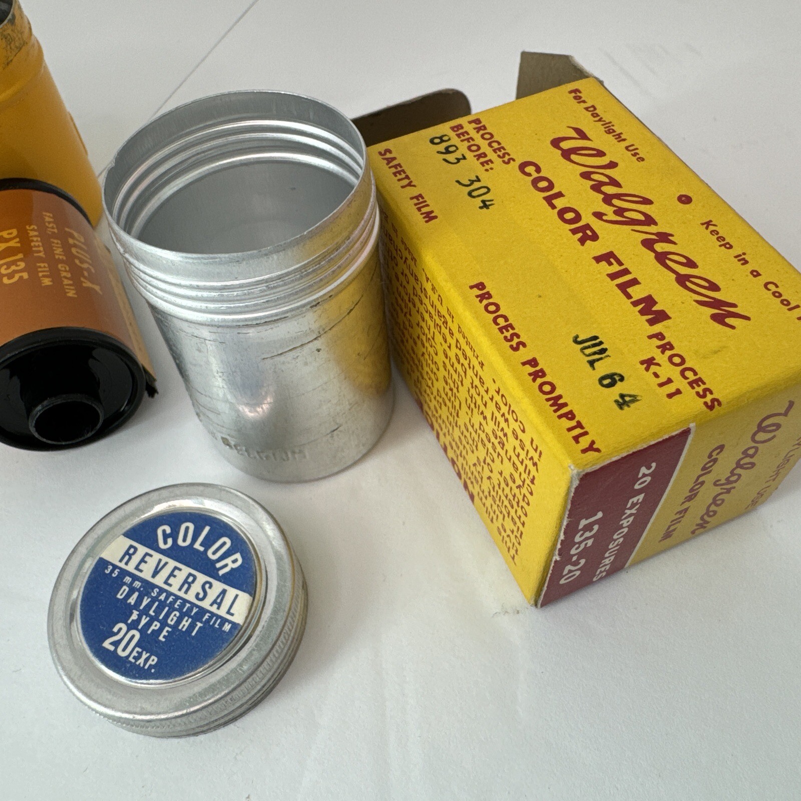 Kodak Film Box & Canister & Walgreens Color Film box & canister only 1964 VTG