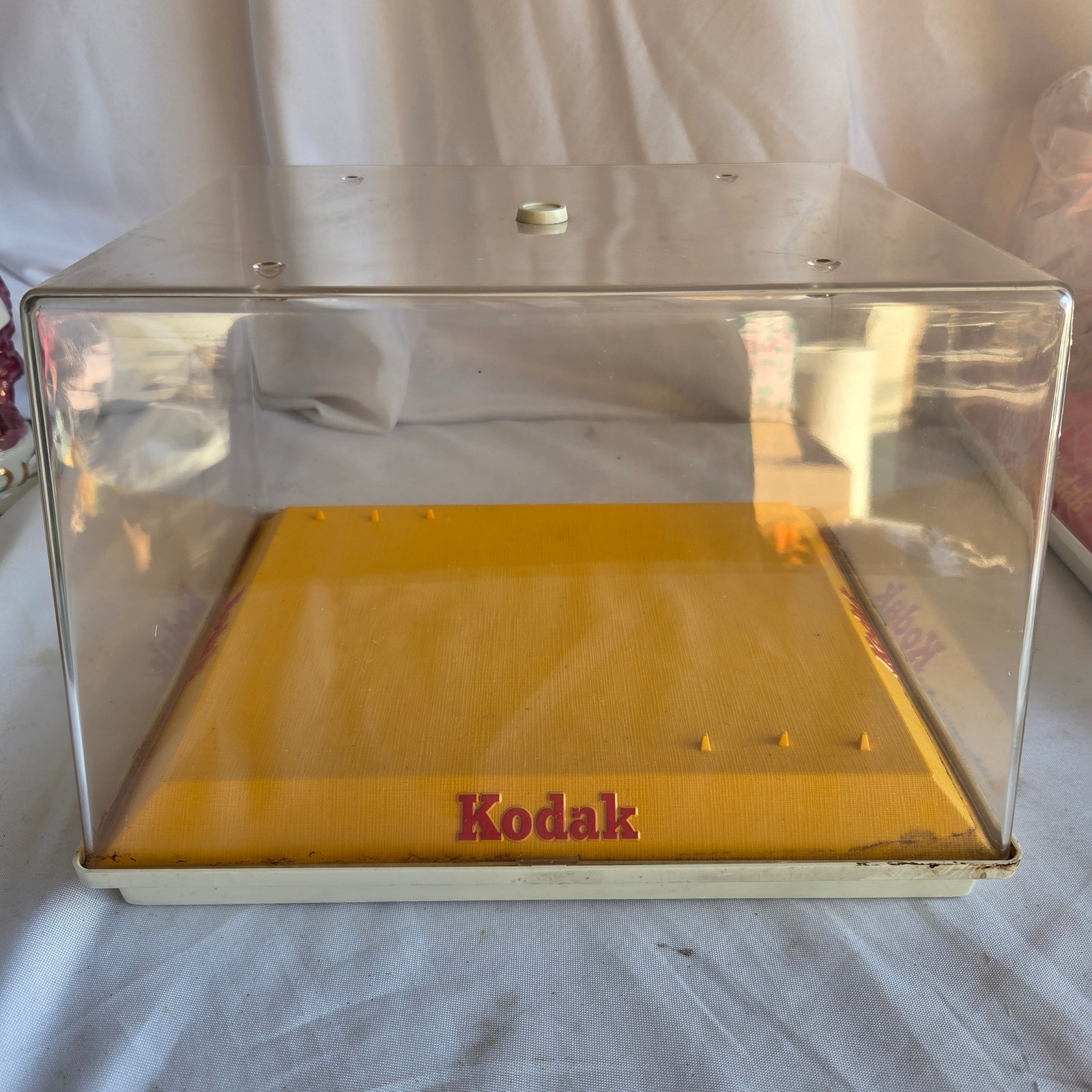 Vintage Kodak Camera Display Case Yellow Red Logo Acrylic Dust Cover Box