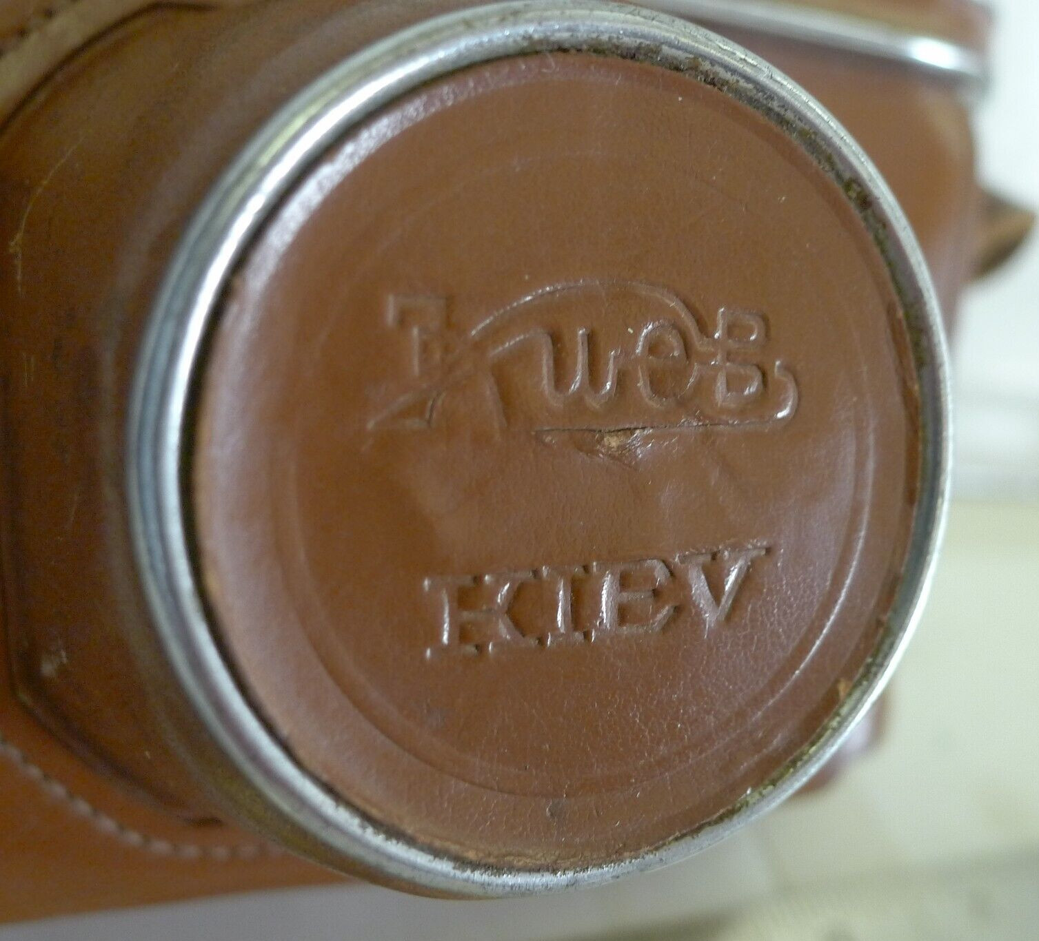 Russian Kiev 2-Part Brown Snap Close Fitted Leather Camera Case with Strap -Used