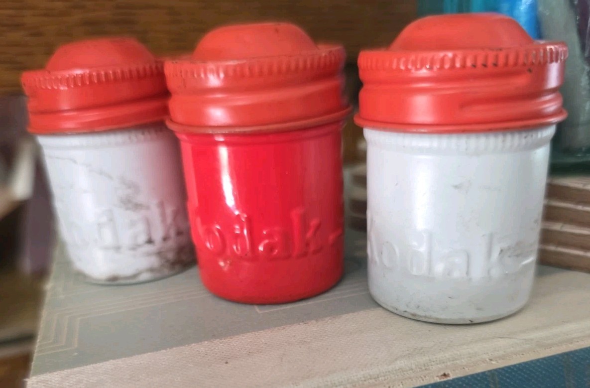 VTG 50s Lot of 3 Kodak 35mm Film Roll Embossed Container Metal Tin Can Canisters
