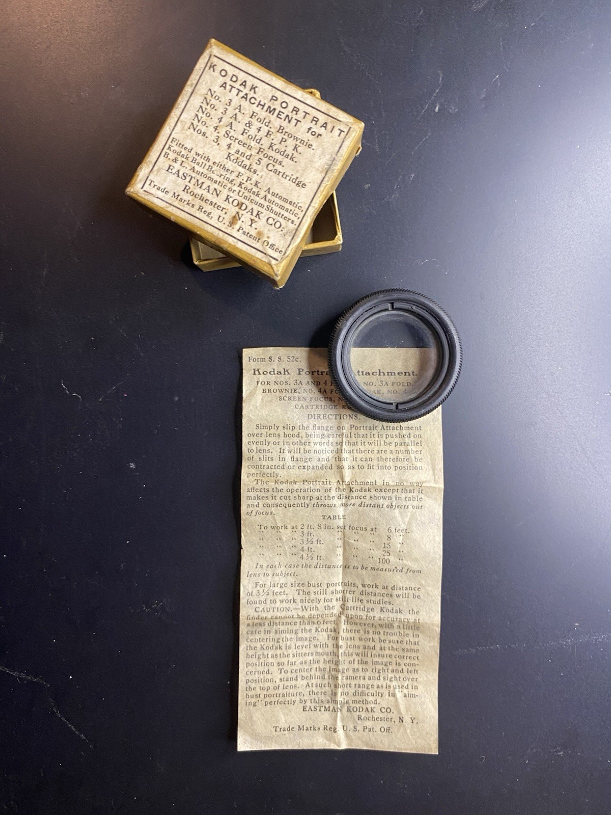 Kodak Portrait Attachment Lens for No. 3A, 4 F.P.K., Fold Brownie, Fold Kodak