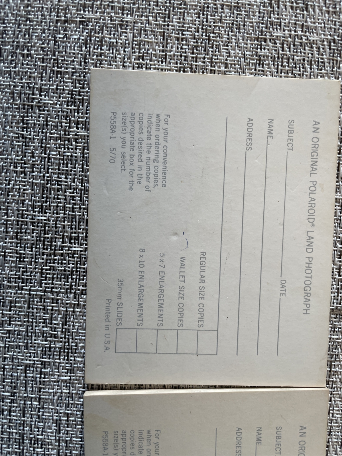 VINTAGE POLAROID POLACOLOR PRINT MOUNTS. SELF ADHESIVE P558A-1 May 1970